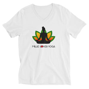 Millie Loves Yoga - Unisex Short Sleeve V-Neck T-Shirt